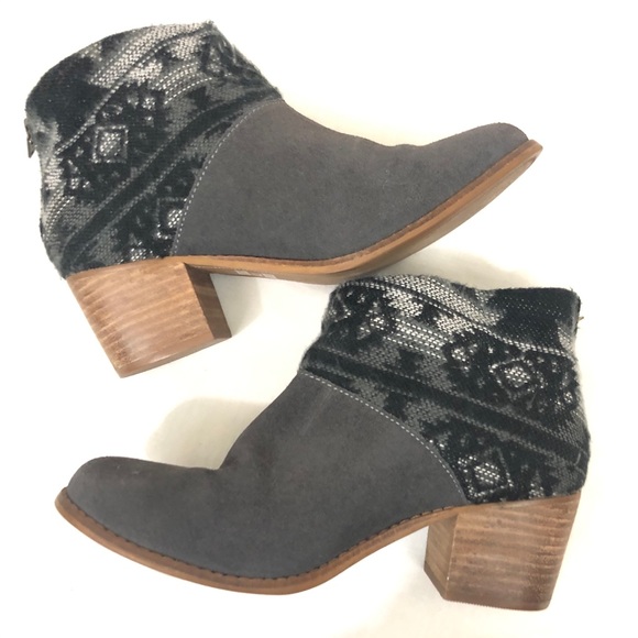 Toms Shoes - Toms Leila ankle Booties Gray Suede Leather Wool